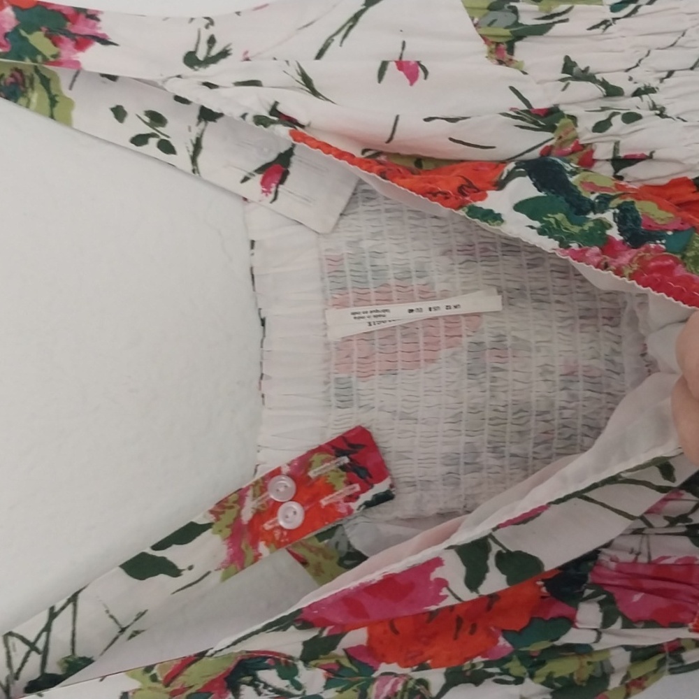 ANTHROPOLOGIE Corset Midi Dress Red White Floral Bra Shelf Smocking Size 8 - Picture 6 of 13